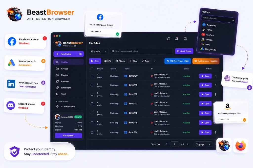 BeastBrowser — manage multiple accounts without bans